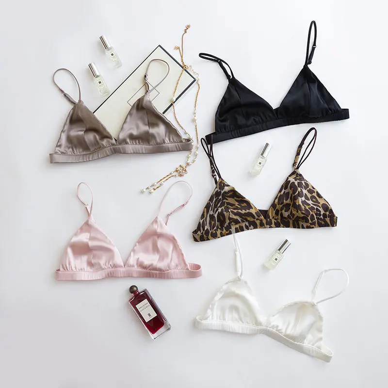 88% Natural Silk 12% Spandex Women Bra non-pad triangle cup everyday sexy Wireless Wire Free Bra Bralette TG121