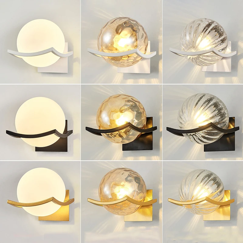 Post Modern Moon Wall Lamp Glass Shade White Black Gold Bedroom Decoration for Home Interior Sconce  Led Night Lights Fixtures