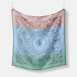 Twill Silk Scarf Woman Constellation Print Square Scarves Wraps Bandana Small Hijab Foulards Lady Tie Headband Neckerchief 53CM