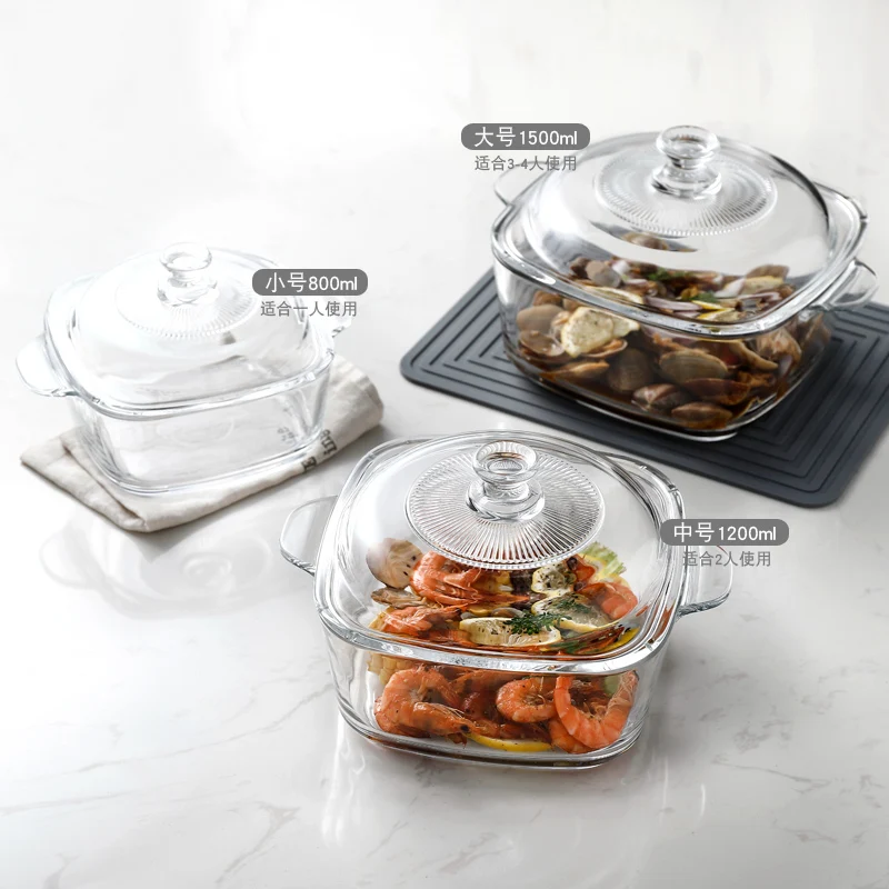 1000/1500ML Nordic Creative Transparent Noodle Bowl Heat-Resistant Tempered Glass Fruit Bowl Large Capacity Lid Rice Tableware