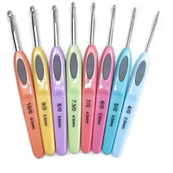 8Pcs/Set Multicolor Crochet Hooks Plastic Handle Aluminum Knitting Needle Yarn Sweater Weave Sewing Craft Tools Weaving Kit