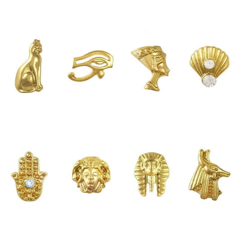 10pcs 3D Ancient Egyptian Pharaoh Nail Charms Alloy DIY Gel Polish Nail Art Decoration Metal Manicuring Accessories