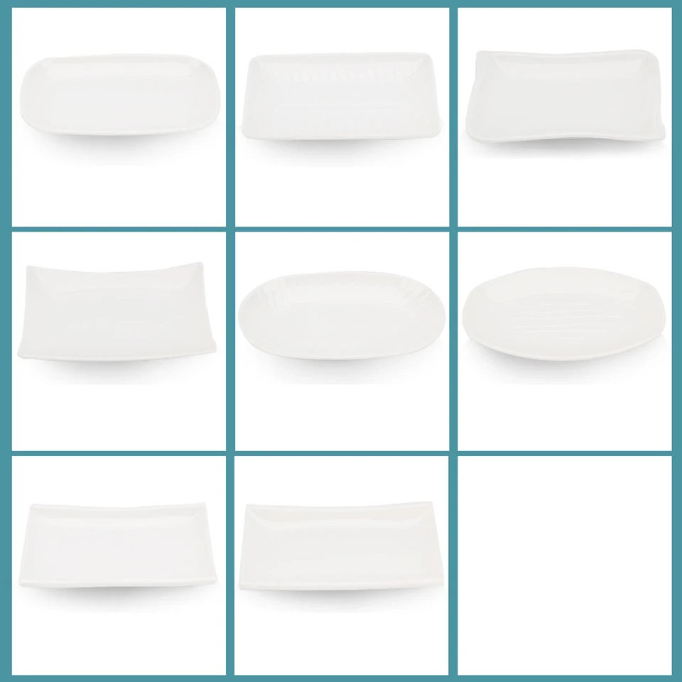 White Imitation Porcelain Fish Plate Restaurant Buffet Plate Hot Pot Side Dish Plate Barbecue Skewers Rectangular Bread Plate