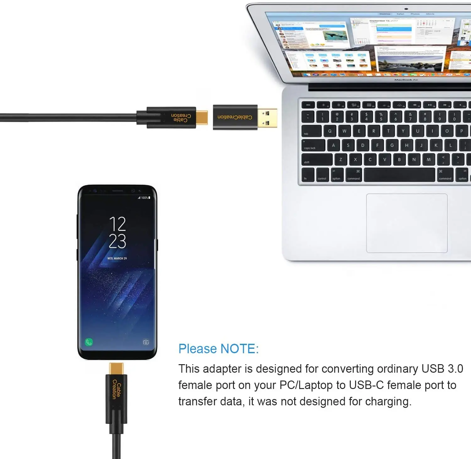 Usb 3.0 um macho para USB-C adaptador fêmea, tipo 3.0 para tipo c conversor de dados & carregamento para USB-C cabo de carga, para telefones portáteis