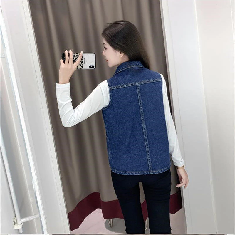 Oversize 100kg Classic Denim Vest Women Spring Vintage Chaleco Vaquero Mujer Korean Fashion Single-Breasted Sleeveless Jacket