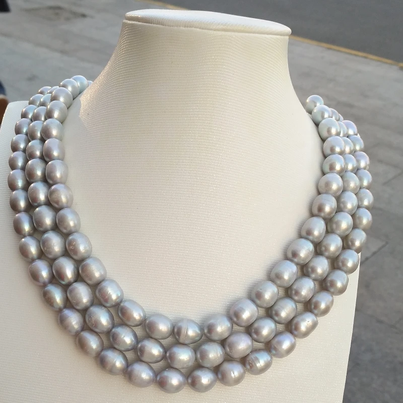 Single Strand 10x12mm South Sea Silver Grey Pearl Necklace 48inch At Party Nice Lookg Free Shipping