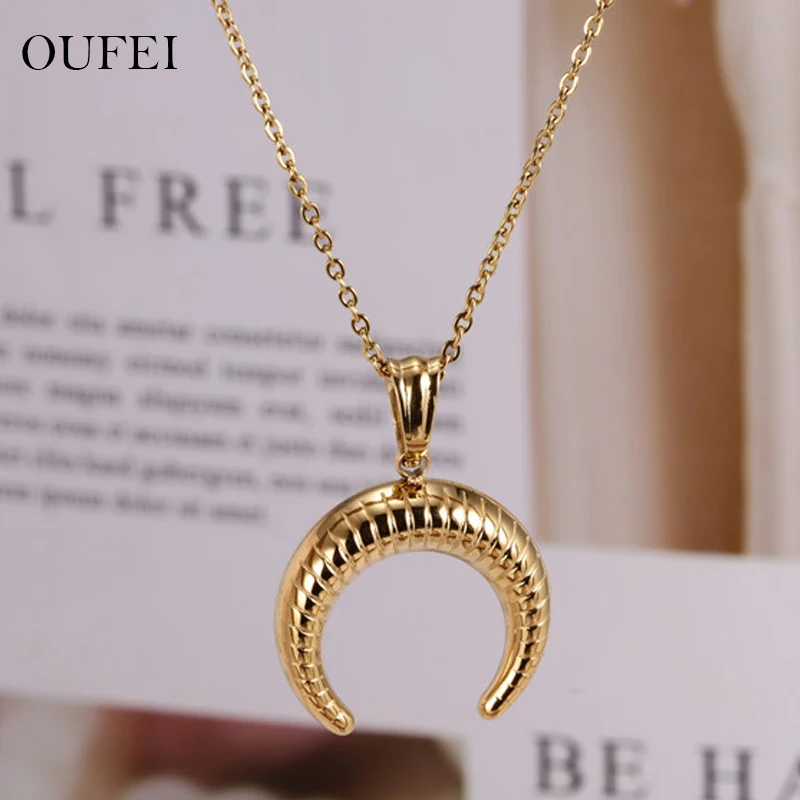 OUFEI  Necklaces stainless steel Pendants Horn Necklace Rope  For Woman Chain Jewelry Bohemian Jewellery Women's  Accessories