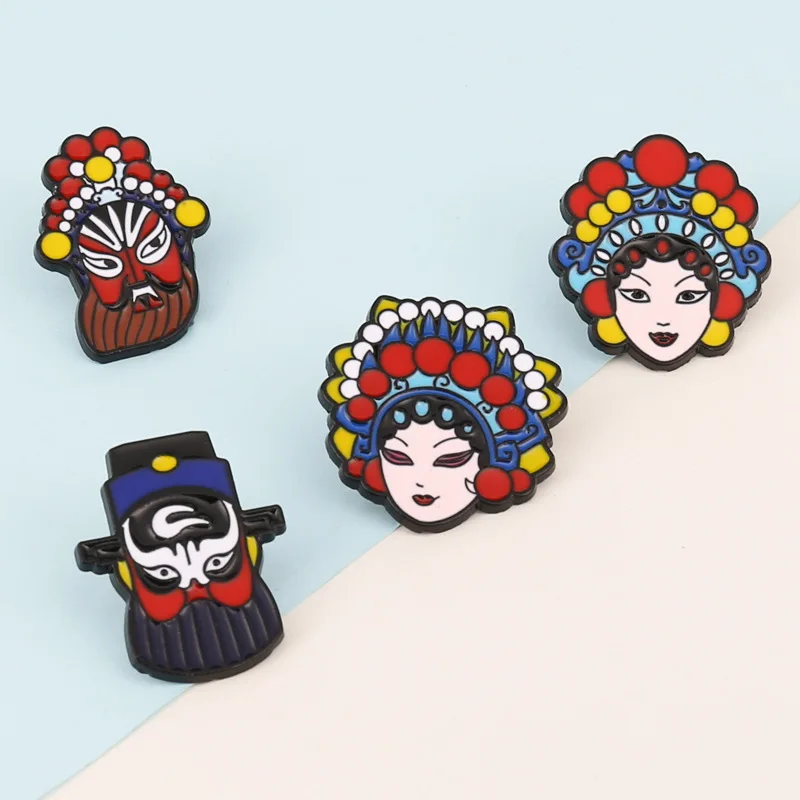 New Chinese Style Pins The Quintessential Peking Opera Knife Ma Dan Mask Brooch Retro Fashion Drama Huadan Metal Badge Pin