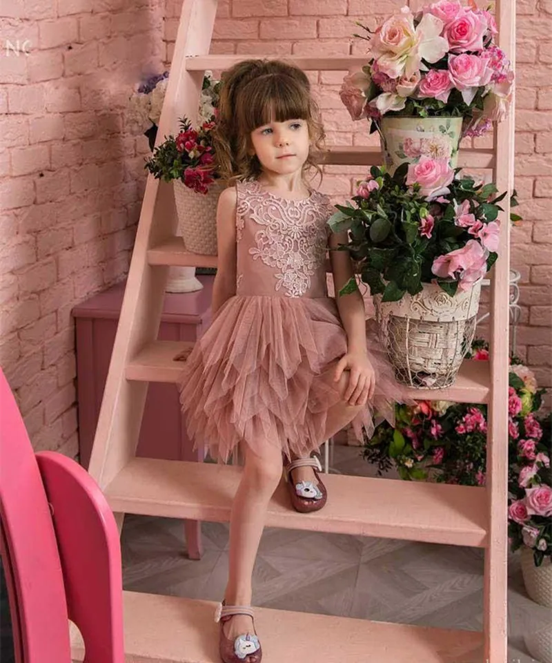 

Flower Girl's Birthday Banquet Lace Stitching Dress Elegant Girl Evening Dress Princess Flower Girls Eucharist Party