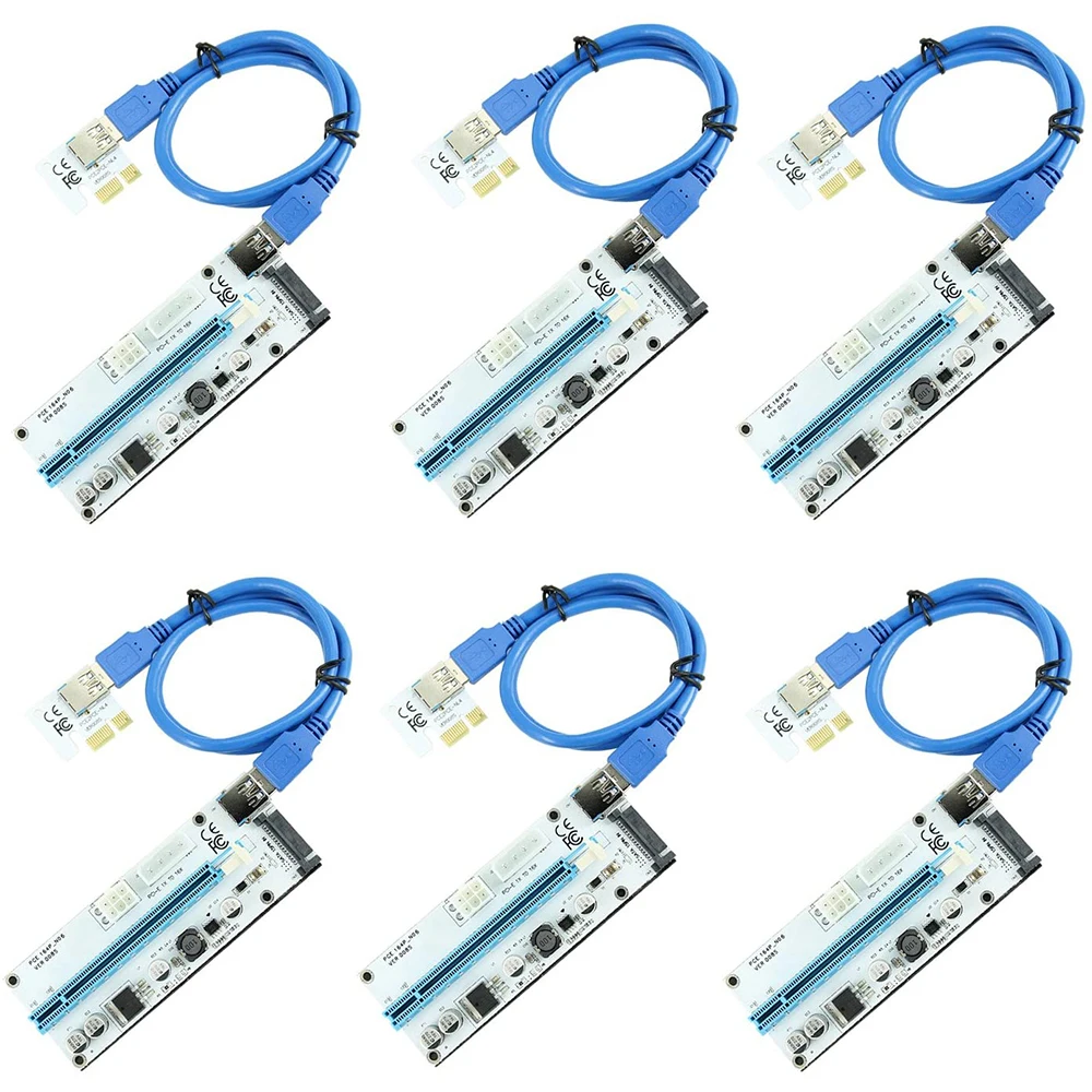 

Hot Selling 6PCS 008S 3 In 1 PCIe PCI-E PCI Express Riser Card 1x To 16x USB 3.0 Data Cable For Bitcoin Mining BTC Graphics Card