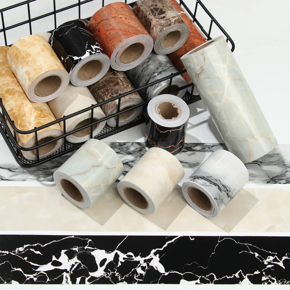 Línea de cintura impermeable de PVC de 5M, rodapié autoadhesivo de madera y mármol, papel tapiz para decoración de sala de estar, pegatina de esquina de borde de pared de vinilo