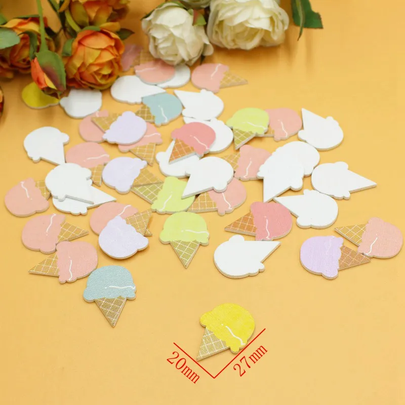 New 50pcs Mixed Ice cream shaped wood chip buttons Decorative Button no Holes Baby Shower Sewing Accessories Crafts