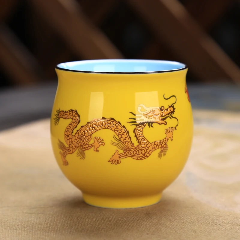 Ceramic Creative Chinese Traditional Royal Dragon Pattern Double Wall Teacup Procelain Tea Cups Retro Tea Bowl Kung Fu Drinkware