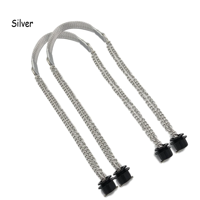 1 Pair Long leather PU chain Handle Silver Aluminum Superfiber Leather Flat Handles handle for Obag O Bag Handbag accessories