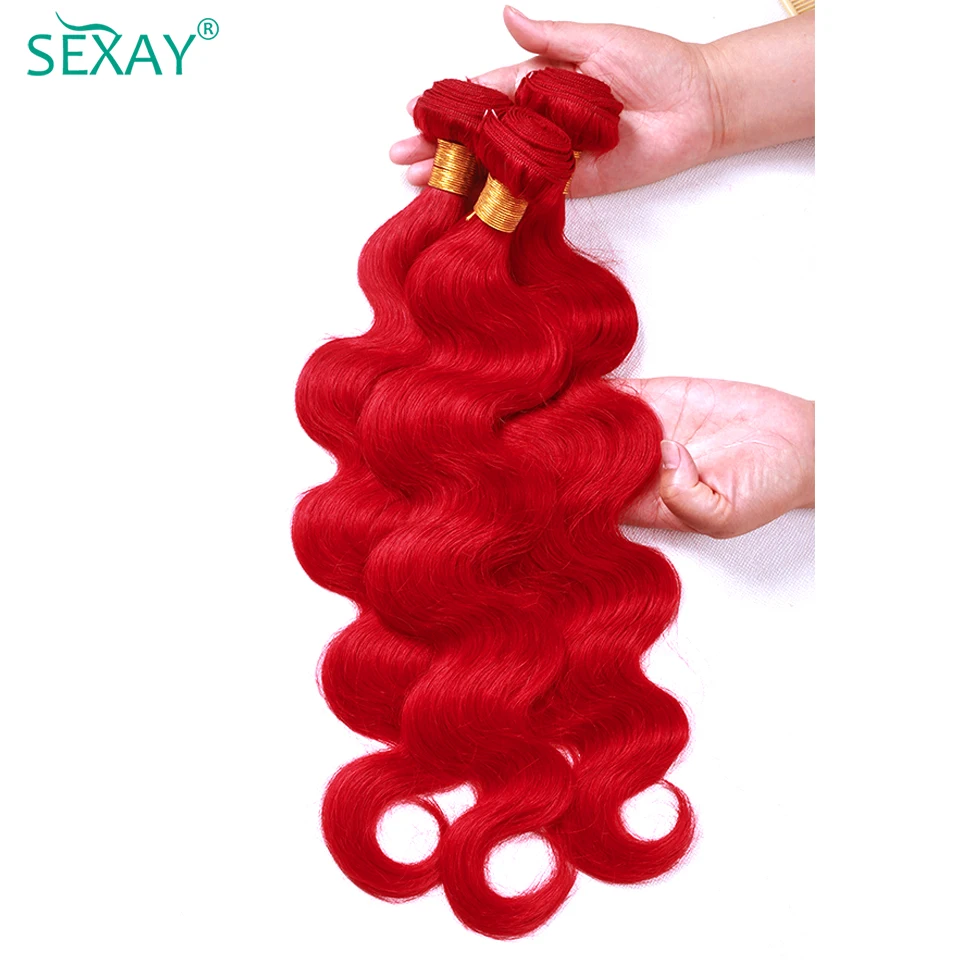 Sexay-Bundles de cheveux humains rouges flamboyants, Extensions de cheveux péruviens Body Wave, Tissage de cheveux Remy, Document solide, 10A, 3/4 pièces par lot