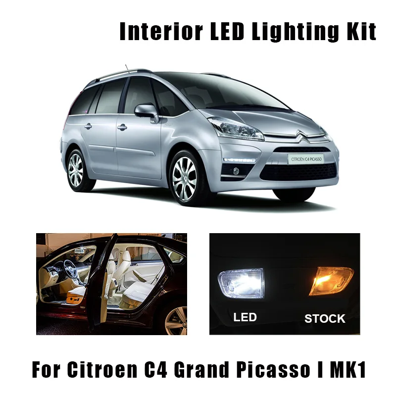 Kit de luz LED Canbus para Interior de Citroen, luz blanca para maletero, mapa de cúpula, 12 bombillas, para Grand C4 Picasso I MK1 2007-2013,