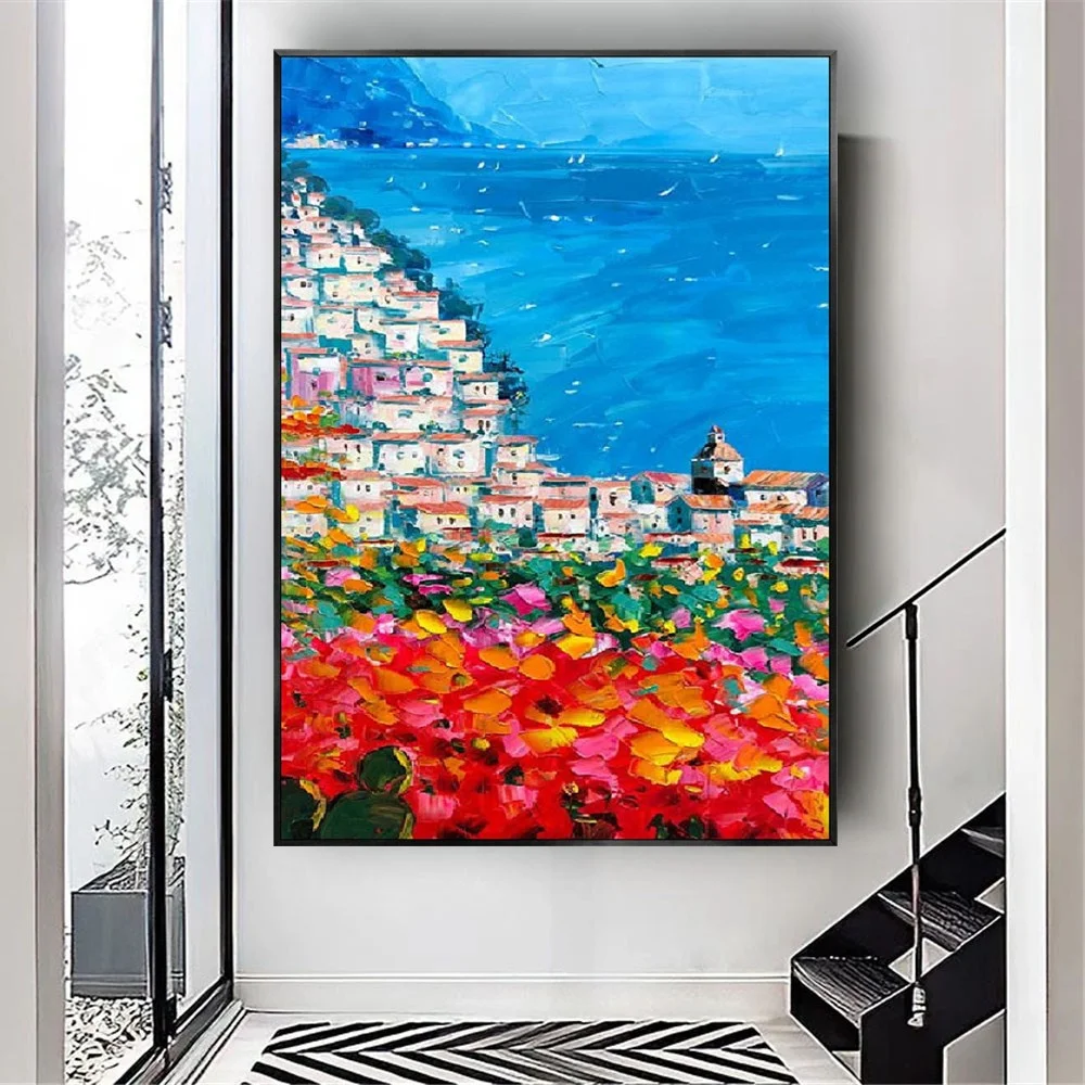 

Mediterranean Garden Sea View Wall paintings Handmade Oil Painting beautiful canvas painting Modern Canvas Home Decor Wall Art