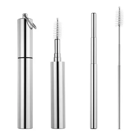 10sets Telescopic Metal Drinking Straw Collapsible Reusable Straw Portable Stainless Steel Straw with Case and Brush