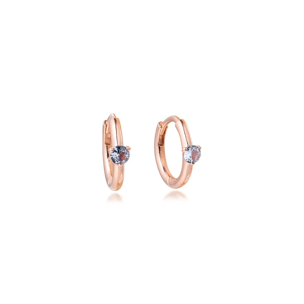 Rose Gold Jewelry Light Blue Solitaire Huggie Hoop Earrings for Women Fashion Jewelry Bijouterie 2021 Valentine's Day Gift