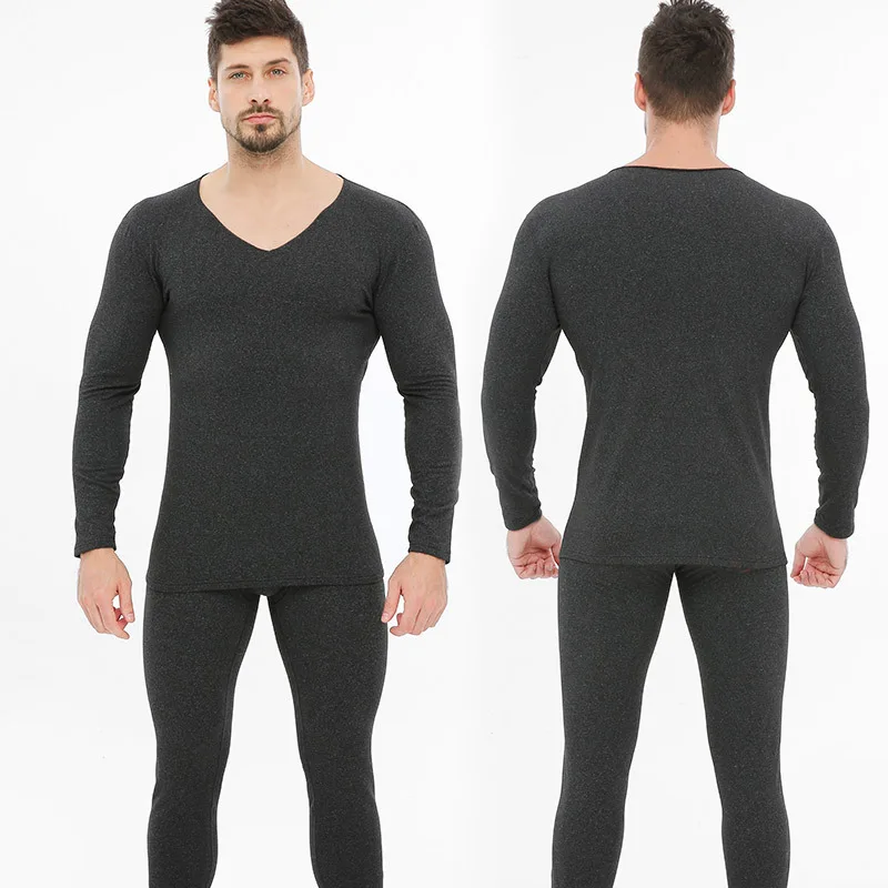 Men\'s Thermal Underwear Autumn Winter Long Johns Thermal Underwear Tops and Bottoms Set V-Neck Seamless Underwear for Man