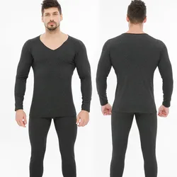 Men's Thermal Underwear Autumn Winter Long Johns Thermal Underwear Tops and Bottoms Set V-Neck Seamless Underwear for Man