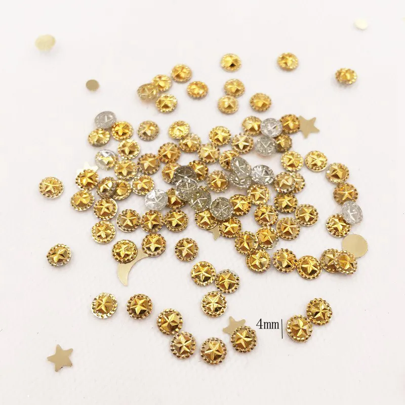 Lucido 500PCS Oro 4 millimetri Rotonda Star Flatback Strass Scrapbook FAI DA TE Da Sposa Appliques Manicure Ornamenti SF880