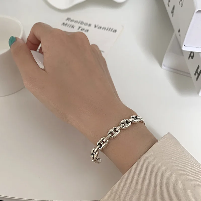 

New Arrival 100% 925 Sterling Silver Trendy Hip Hop Female Bangle Wholesale Jewelry For Girlfriend Birthday Gift Cheap No Fade