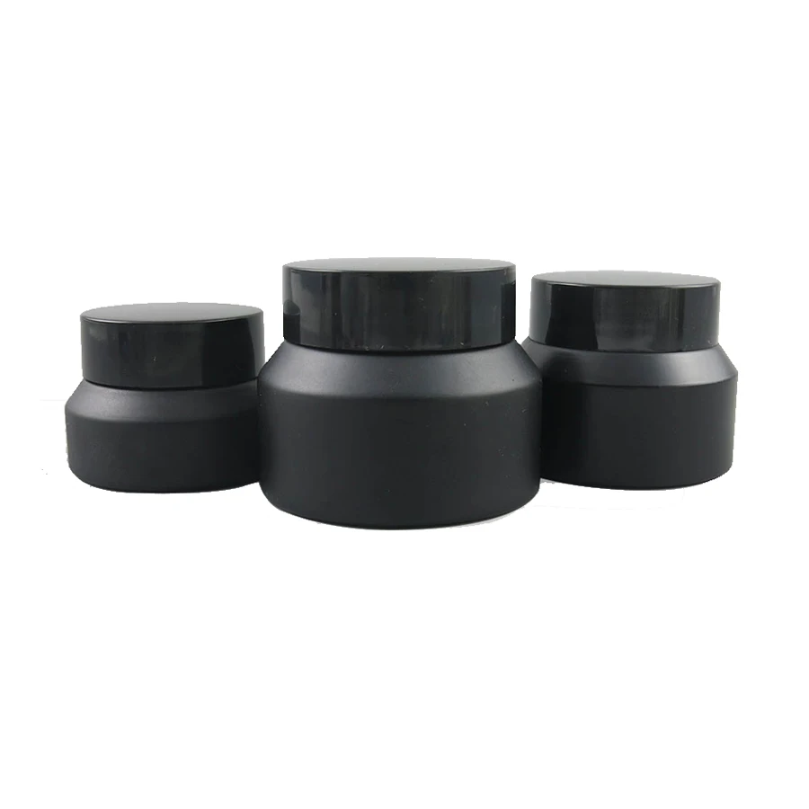 

360 x 15g 30g 50g Frost Black Glass Cream Jar With Black Lids White Seal Insertion Container Cosmetic Packaging Glass Cream Pot