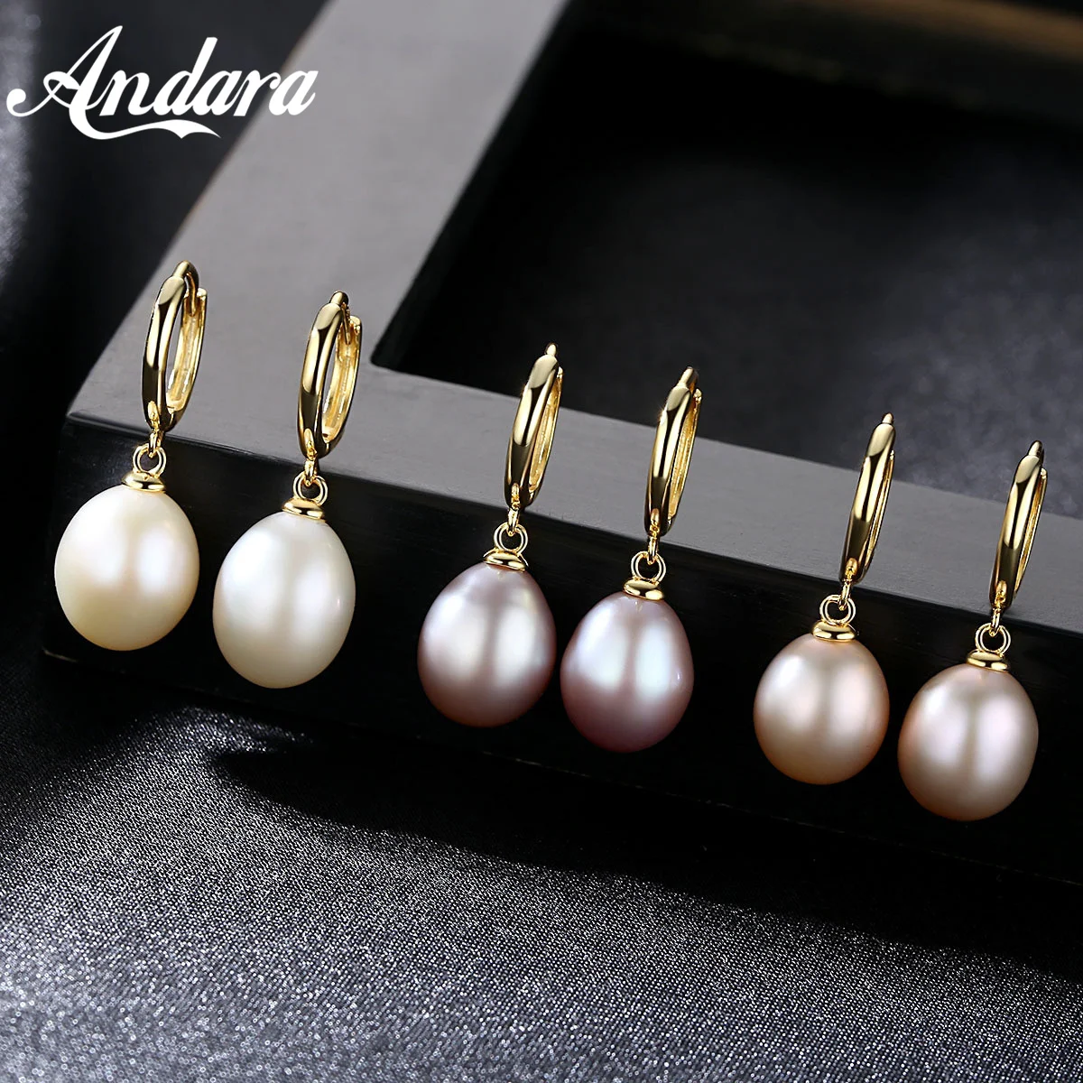 High Jewelry S925 Sterling Silver Earrings 9-10mm Pearl Earrings 18K Gold Jewelry Gifts for Women Engagement Gifts