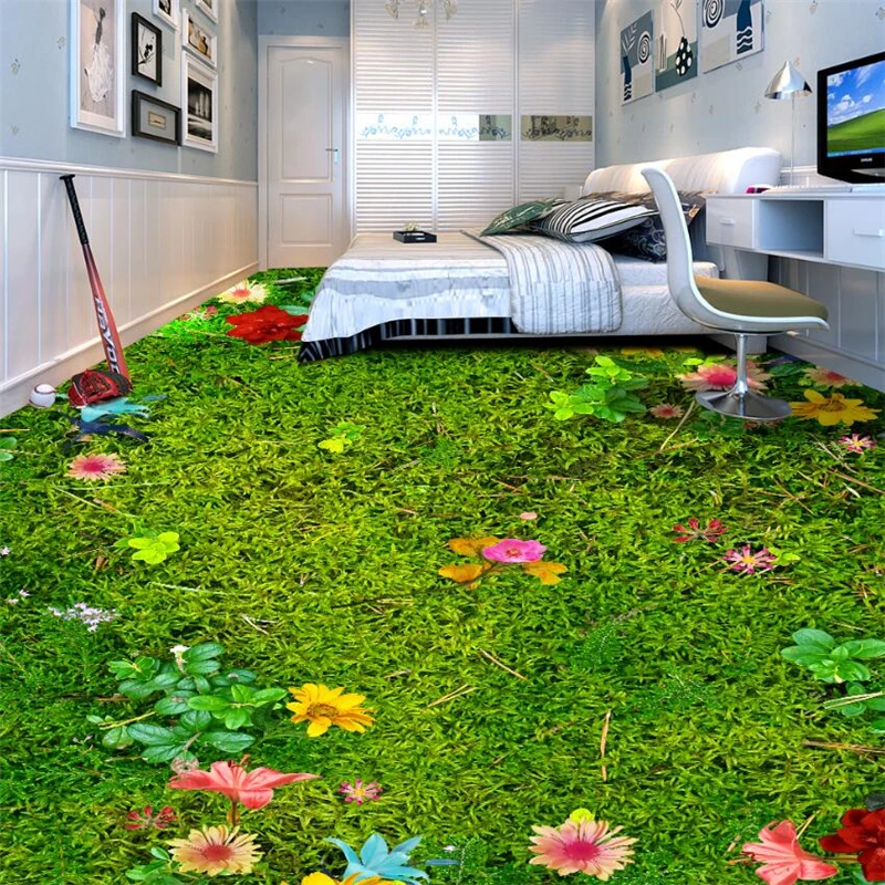 

BEIBEHANG Custom large 3D flooring wallpaper flower grass lawn 3D floor tiles bedroom bathroom 3d flooring 3d wallpaper mural