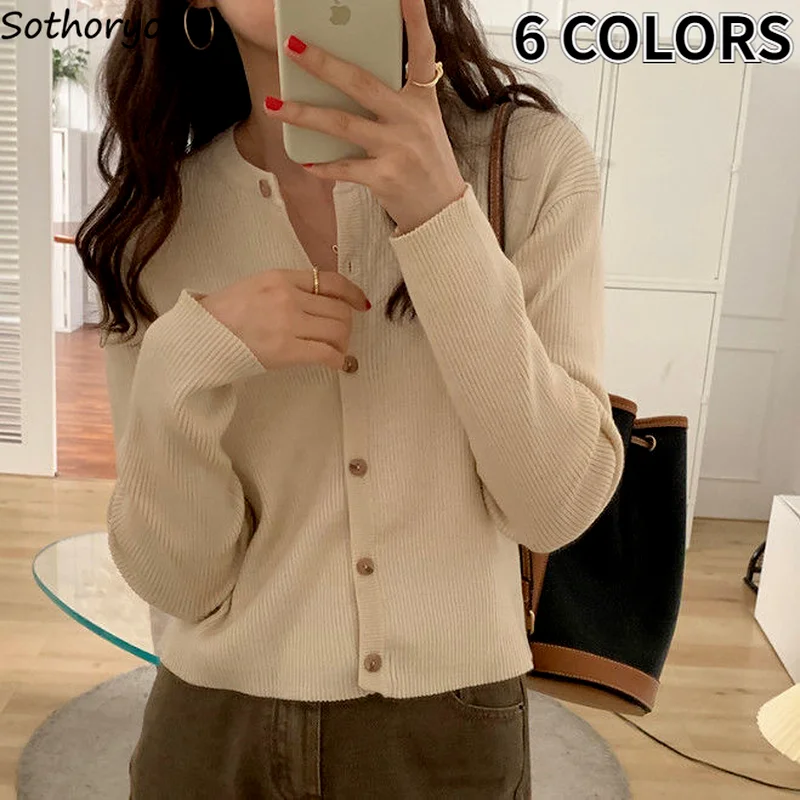 

Cardigan Women Vintage Casual Korean Fashion All-match Chic Simple Solid Harajuku Streetwear Loose Woman Pink Ins Cardigans New