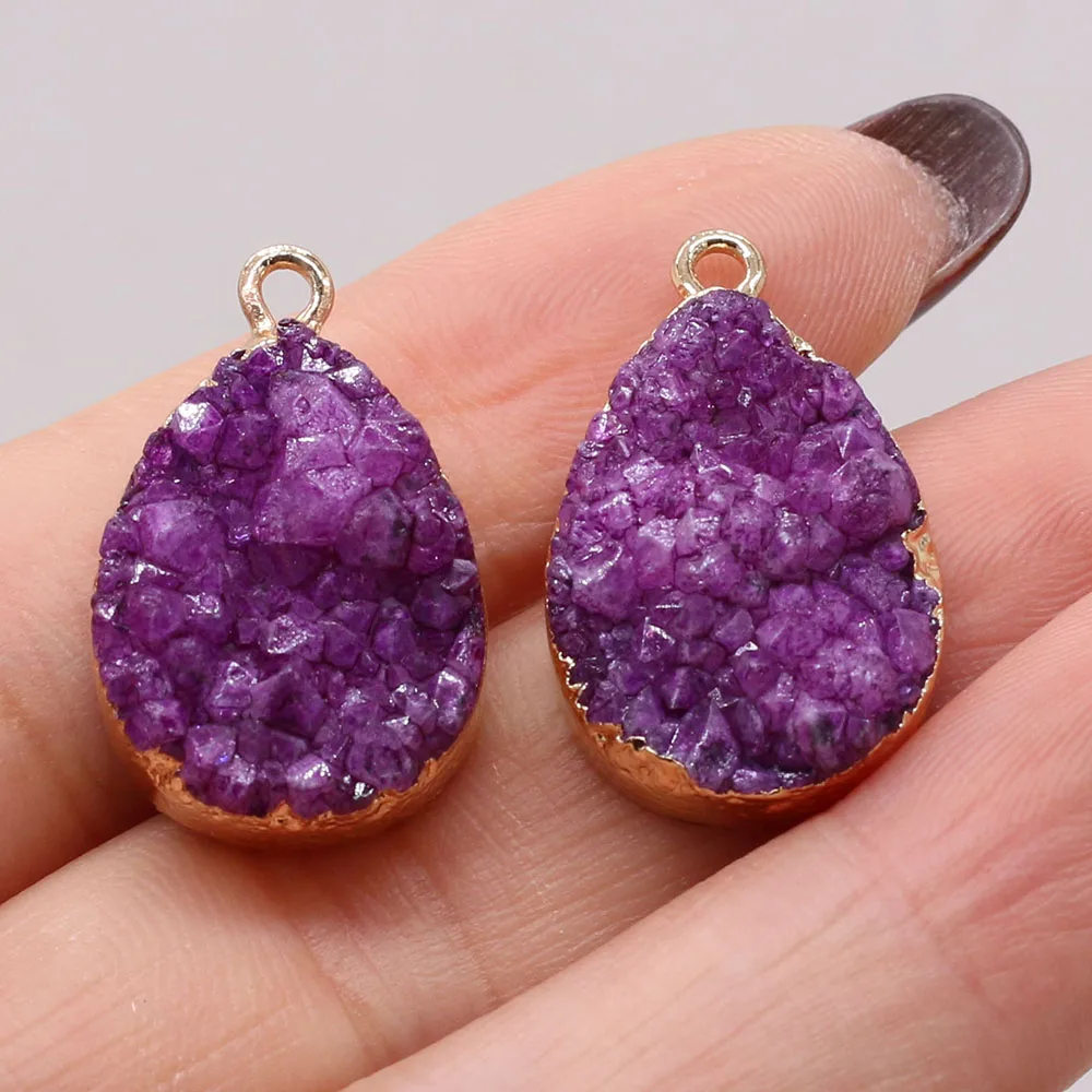 Natural Crystal Druzy Stone Red Pink Green Blue Pendants for Women Necklace Earring Jewelry Making DIY Gifts Size 24x15x8mm