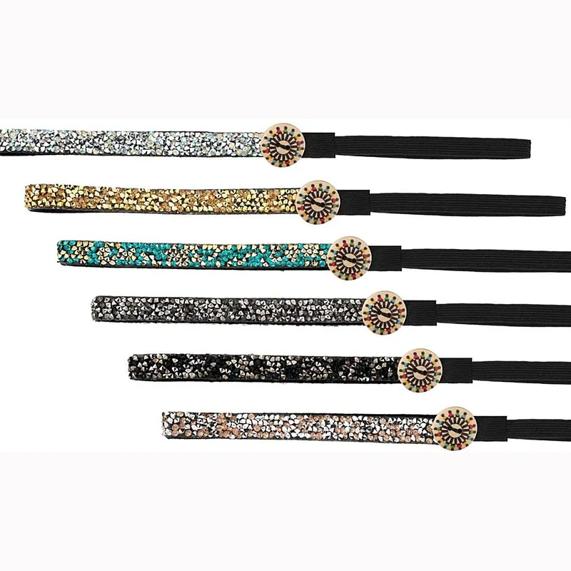 Luxury Wooden Button Headbands Resin Diamond Jewelry Simple Sports Hair Bands Non-slip Elastic headband Girls Hair Accessories