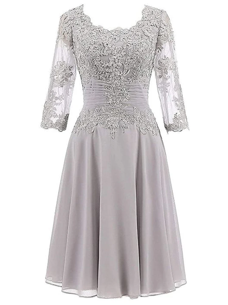 Braut mutter kleid grün silber rundhals langarm chiffon hochzeit kleid spitze formale abendkleid