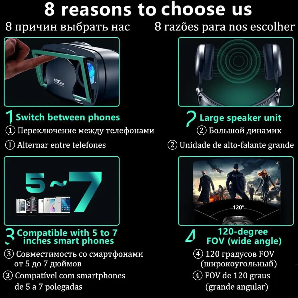 Realidade virtual 3d vr óculos fone de ouvido capacete inteligente para smartphones lentes do telefone móvel com fone de ouvido controlador viar binóculos