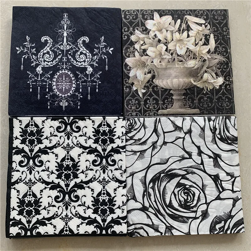 20 vintage napkins paper tissue decoupage black white flower towel birthday wedding party home hotel decor Guardanapo serviettes