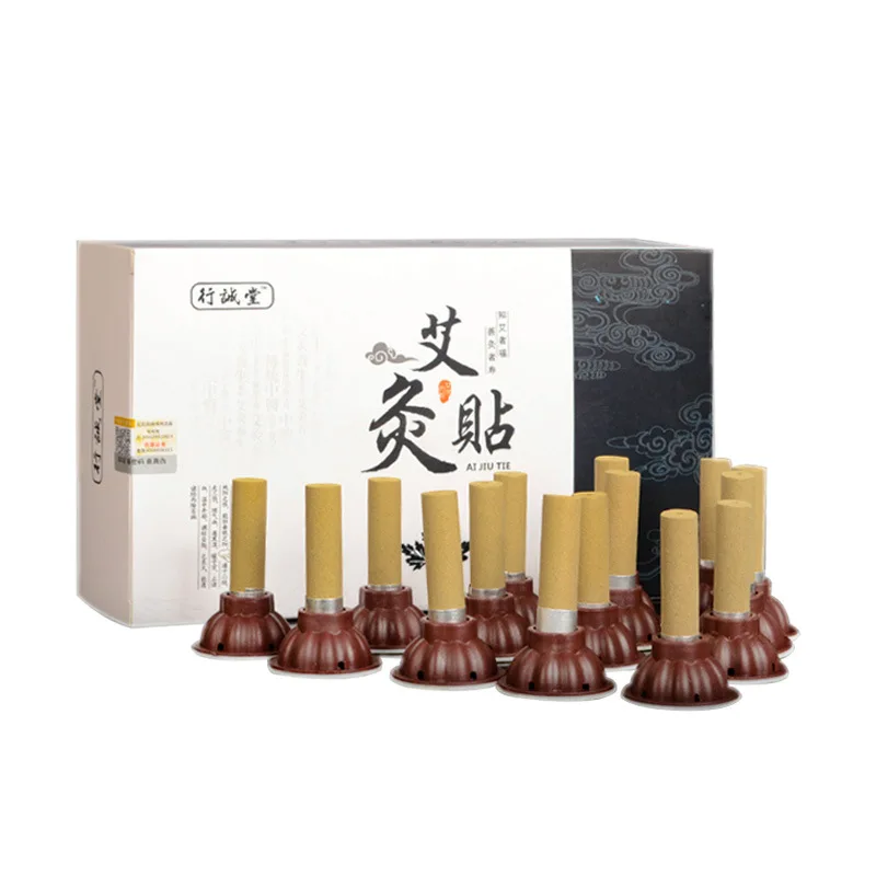 60pcs/set Mini Self-adhesive Acupuncture Massage Sticker Moxa Stick Moxibustion Smokeless Roll Artemisia Box Holder Roller Cream