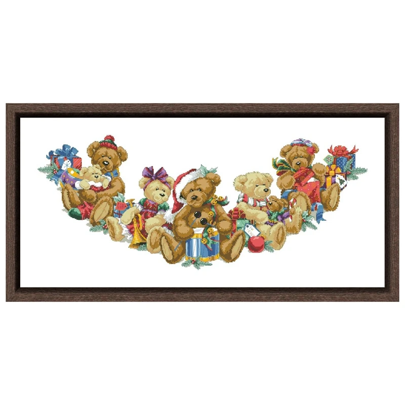 Bożonarodzeniowe niedźwiedzie mata choinkowa zestaw haft krzyżykowy X-mas wzór 18ct 14ct 11ct oddruk płócienny haft krzyżykowy splot krzyżowy dmc