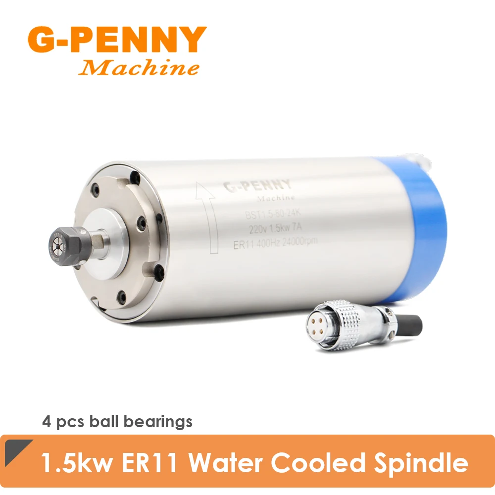 G-Penny 1.5kw ER11 220v/380v Water cooled spindle motor 80*200mm 4 pcs bearings 0~24000rpm Accuracy 0.01mm for CNC wood working