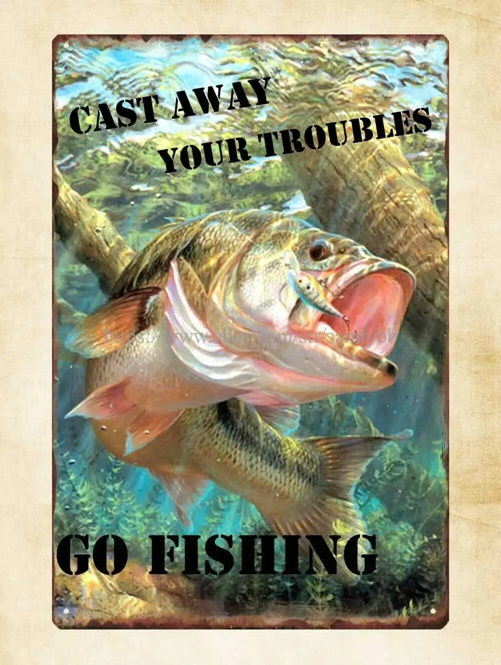 Wall Art go Fishing cast Away Your Troubles Fish Sport Lake River Metal  Retro Wall Home Bar Pub Vintage Cafe Decor, 8x12 Inch