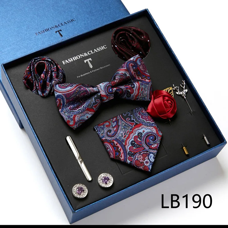 Hochwertige Geschenkbox für Feiertage, 7,5 cm, blaues Blumenmuster, Einstecktuch, Manschettenknöpfe, Krawattenclip, Krawatte für Herren, Geburtstagsgeschenk – Detail 28