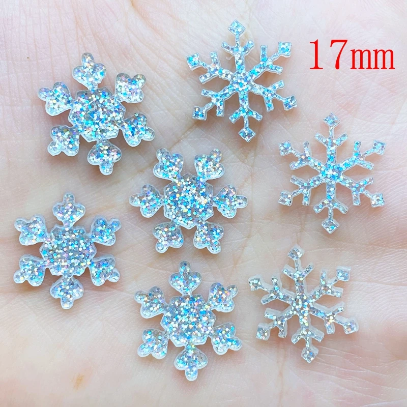 20Pcs New Cute 17mm Resin Mini Shining Snowflakes Flat Back Cabochons Scrapbooking DIY Jewelry Craft Decoration Accessories Q57