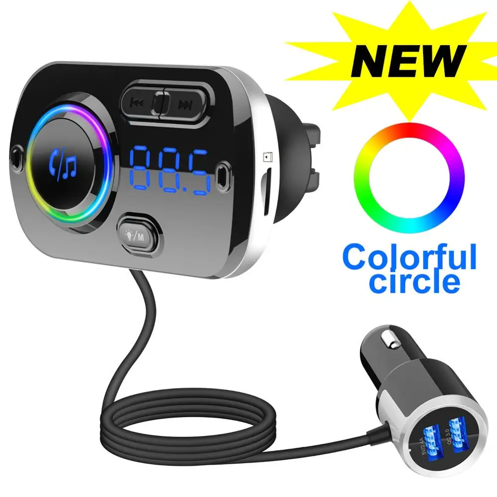 Car FM Transmitter Bluetooth 5.0 USB Car Charger Kit Wireless Hands-Free Calling MP3 Music Player LED Light FM Modulator Car Kit