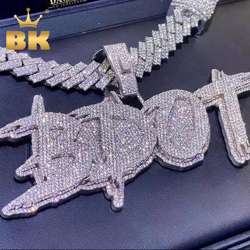 THE BLING KING Custom Brush Script Initial Letter Pendant Full Iced Out 3 Rows Bling AAA+Cubic Zirconia Nameplate Hiphop Jewelry