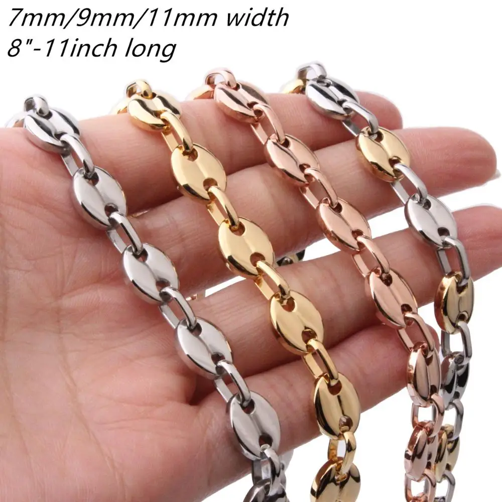 7/9/11mm Women Men's 316L Stainless Steel Coffee Beans Chain Gold Tone/Rose Gold Color Chain Necklace Jewelry Accessories