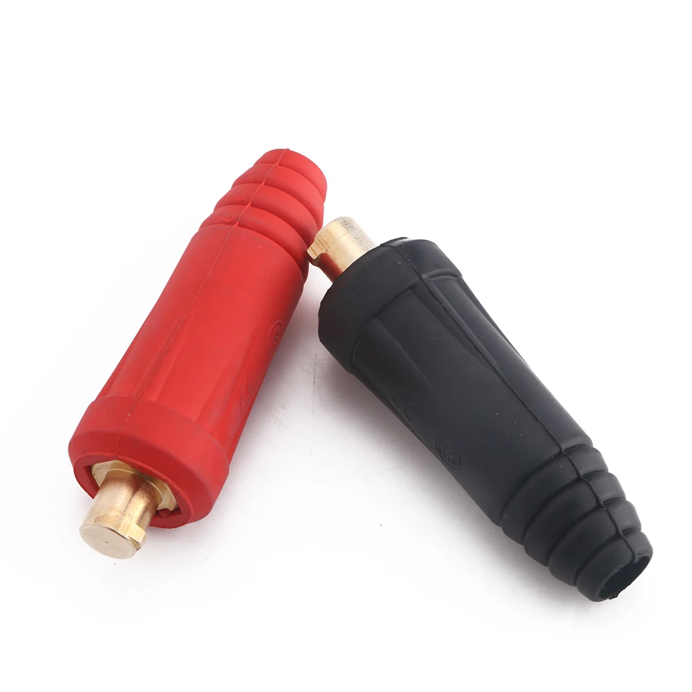 

DKJ 10-25 35-50 50-70 Quick Fitting Male Cable Connector Europe Welding Machine Copper Plug Socket Red and Black 2 set