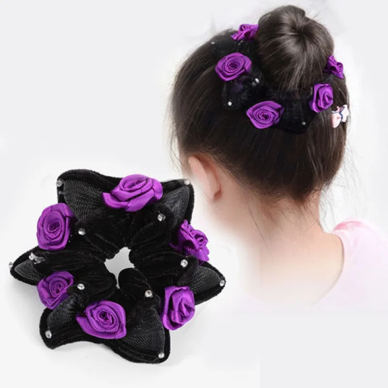 Childrren Dancing Hair Accessories Fashion Big Rose Flower Crystal Rhinestone Hair Bands Elastic Hair Rope Ring for Women Girls