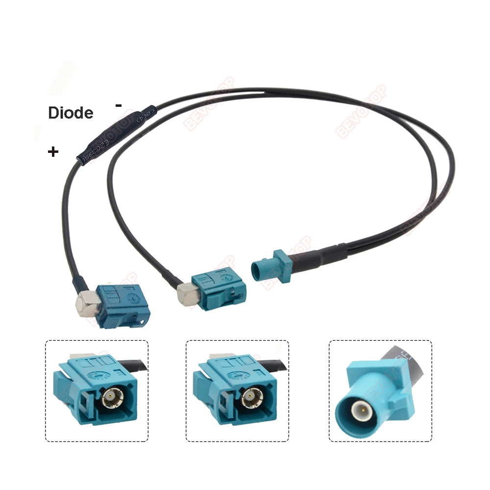 Fakra Z Male to Dual Fakra Z Female Right Angle Y Type Splitter Cable With Diode RG174 Pigtail Car GPS Antenna Extension Cord