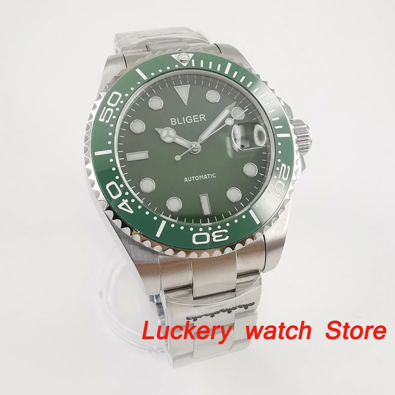 Bliger 43mm men's luxury watch green dial Ceramic bezel saphire glass Luminous;NH35A Automatic movement mens mechanical watches