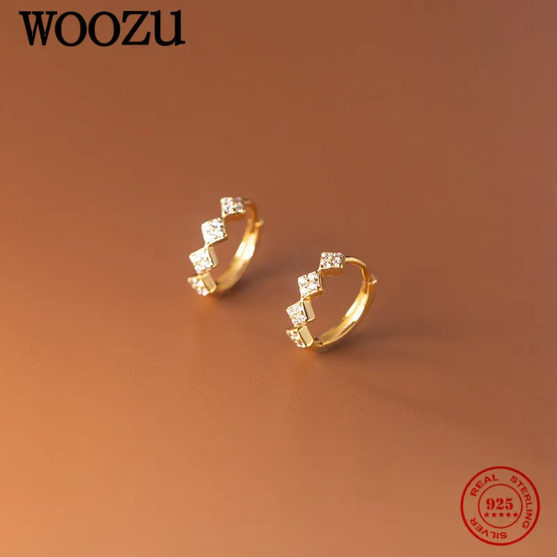 WOOZU Genuine 925 Sterling Silver Romantic Geometric CZ Zircon Hoop Earrings For Women Bohemian Classic Ear Buckle Jewelry Gift